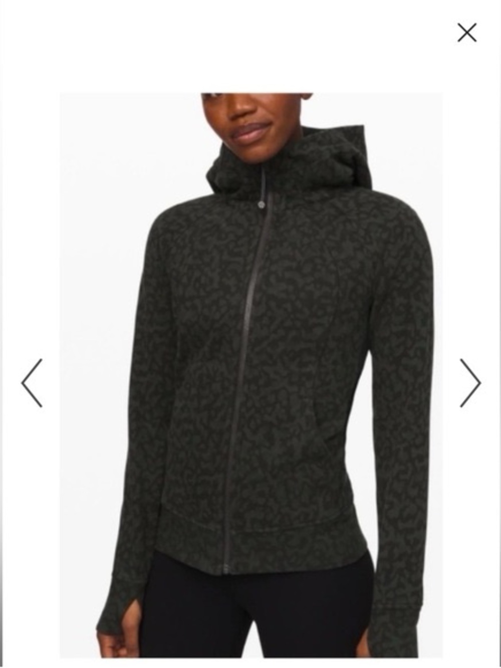 Lululemon Dark Green Black leopard scuba Full-Zip Hoodie Jacket